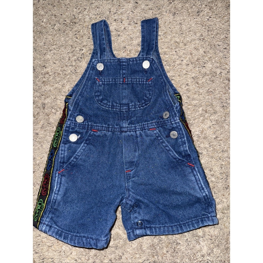 VINTAGE Lee Pipes Denim Bib Overalls Baby 18M Blue‎ Jean Y2K 90s